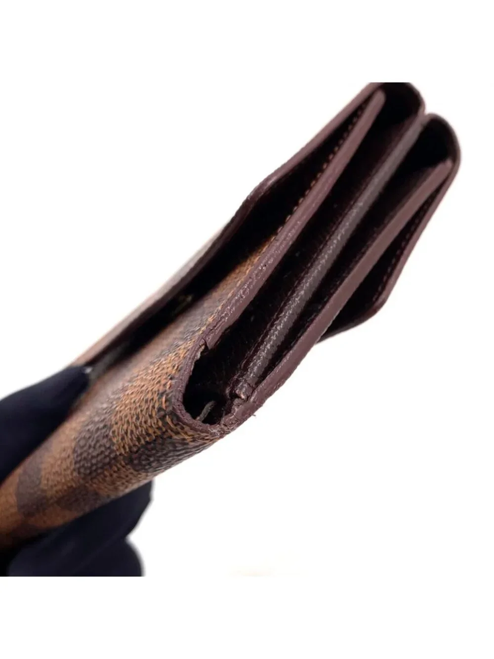Louis Vuitton Portefeuille Elise Damier Ebene Leather Brown Hook Wallet Gold
